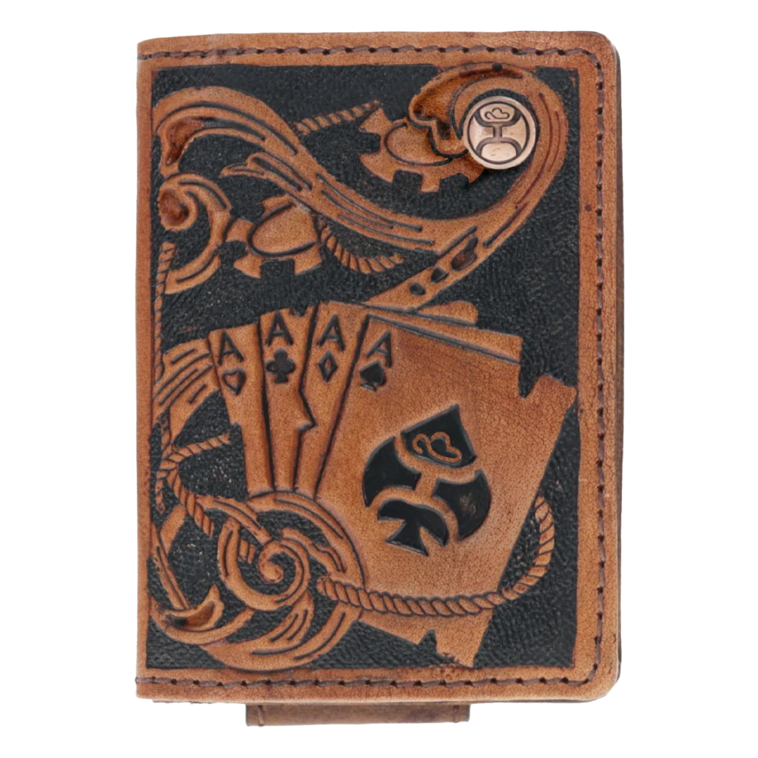 Hooey Gambler Tan Playing Card Embossed Bifold Money Clip Wallet HMC038-BRBK