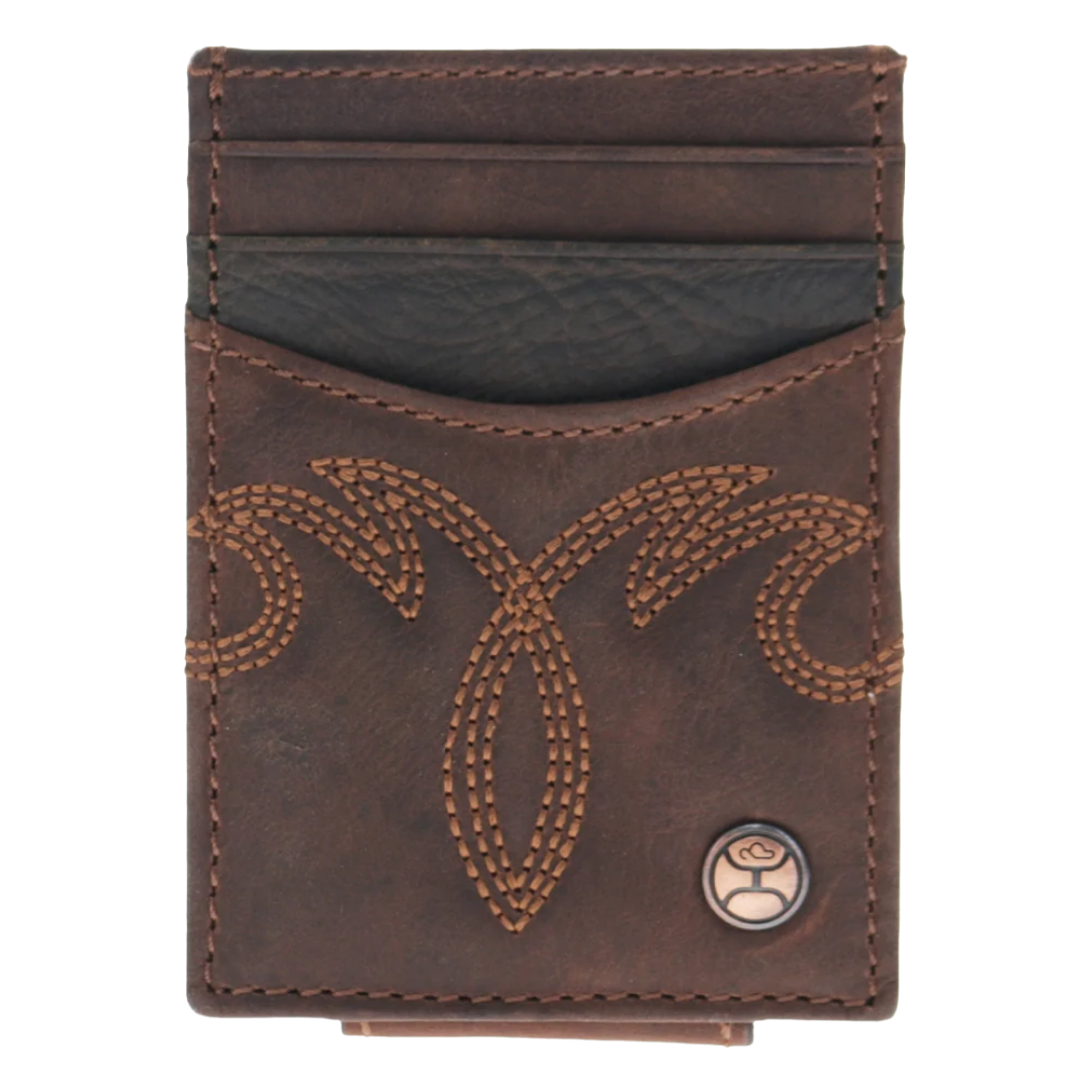 Hooey Wyatt Smooth Brown Leather With Stitching Money Clip HMC040-BR