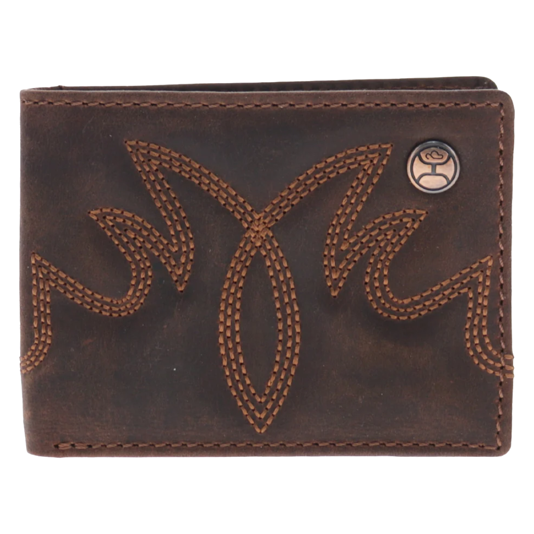 Hooey Wyatt Smooth Brown Leather With Stitching Bifold Wallet HFBF040-BR