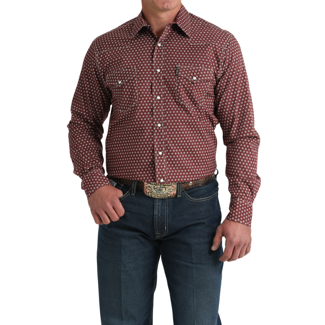 Cinch Men's Long Sleeve Burgundy Button Down Shirt MTW1303099
