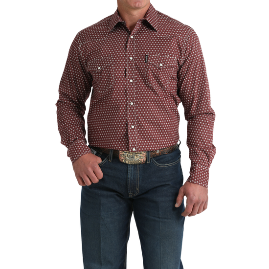Cinch Men's Long Sleeve Burgundy Button Down Shirt MTW1303099