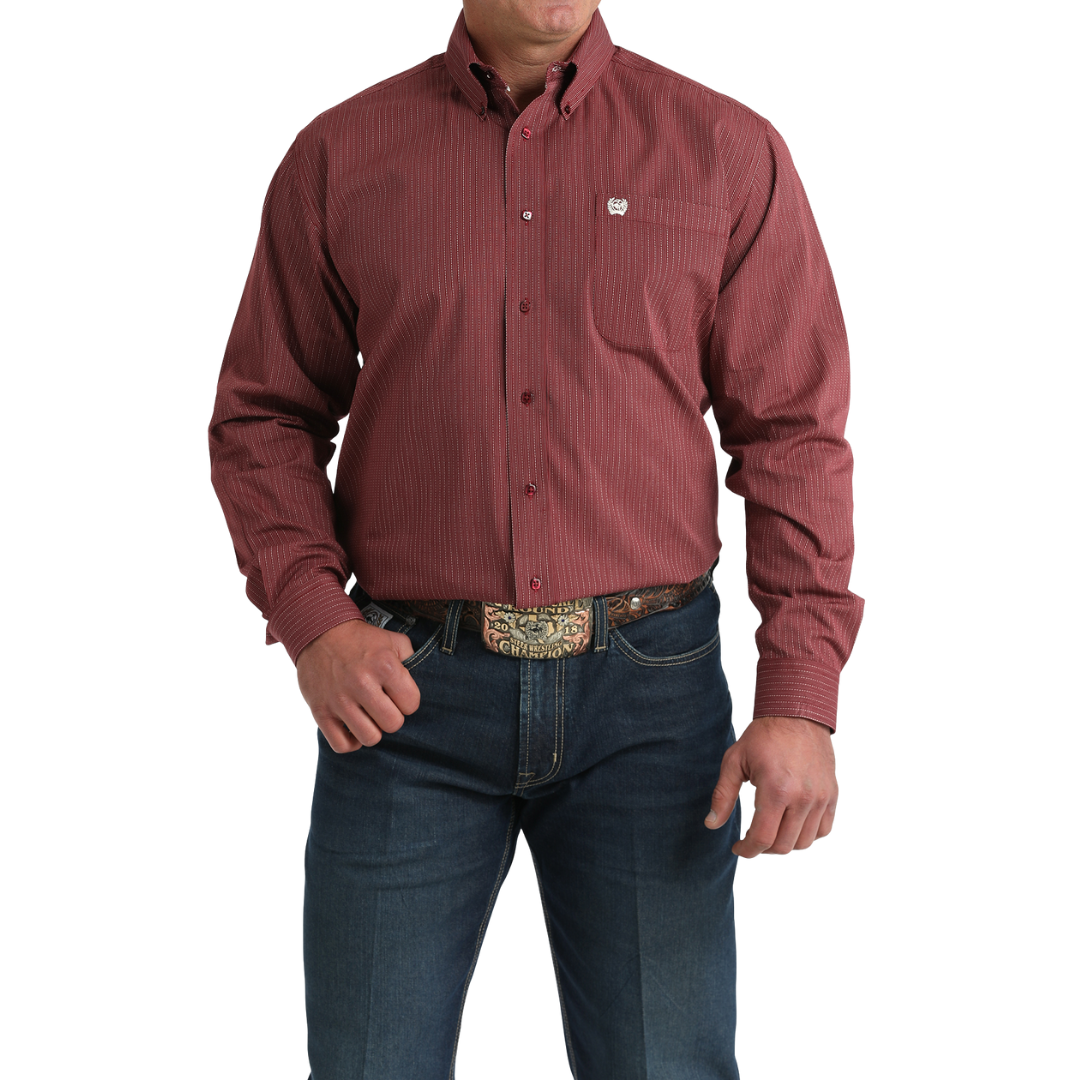 Cinch Men's Long Sleeve Burgundy Button Down Shirt MTW1106026