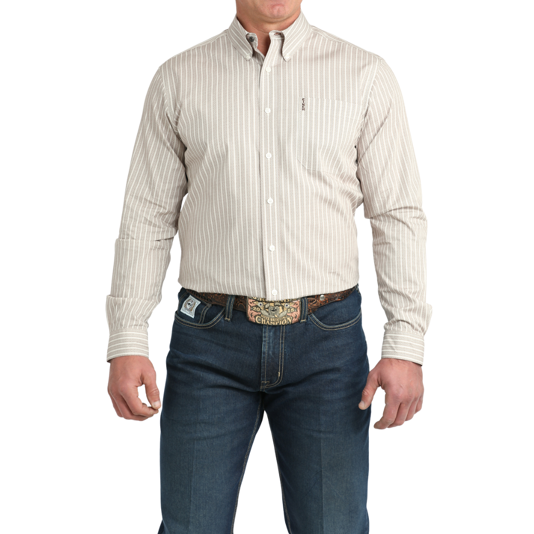 Cinch Men's Long Sleeve Button Down Cream Shirt MTW1347148