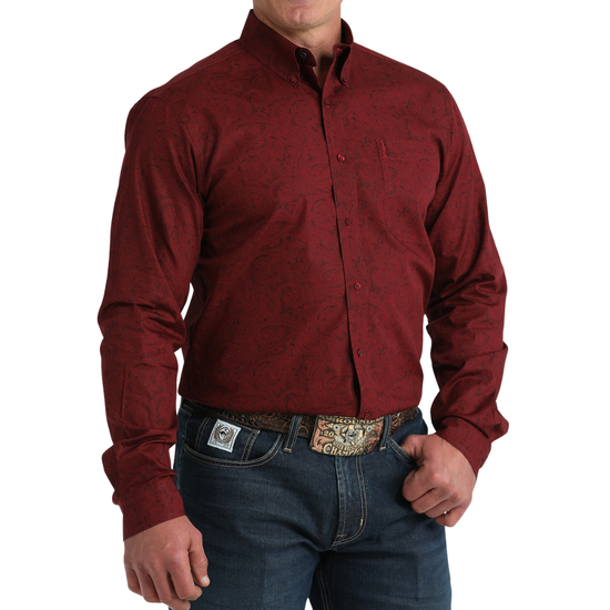 Cinch Men's Long Sleeve Button Down Burgundy Shirt MTW1347149