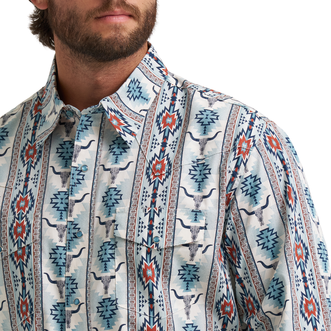 Wrangler Men's Checotah Dress Western Grey Multi Snap Shirt 112374908