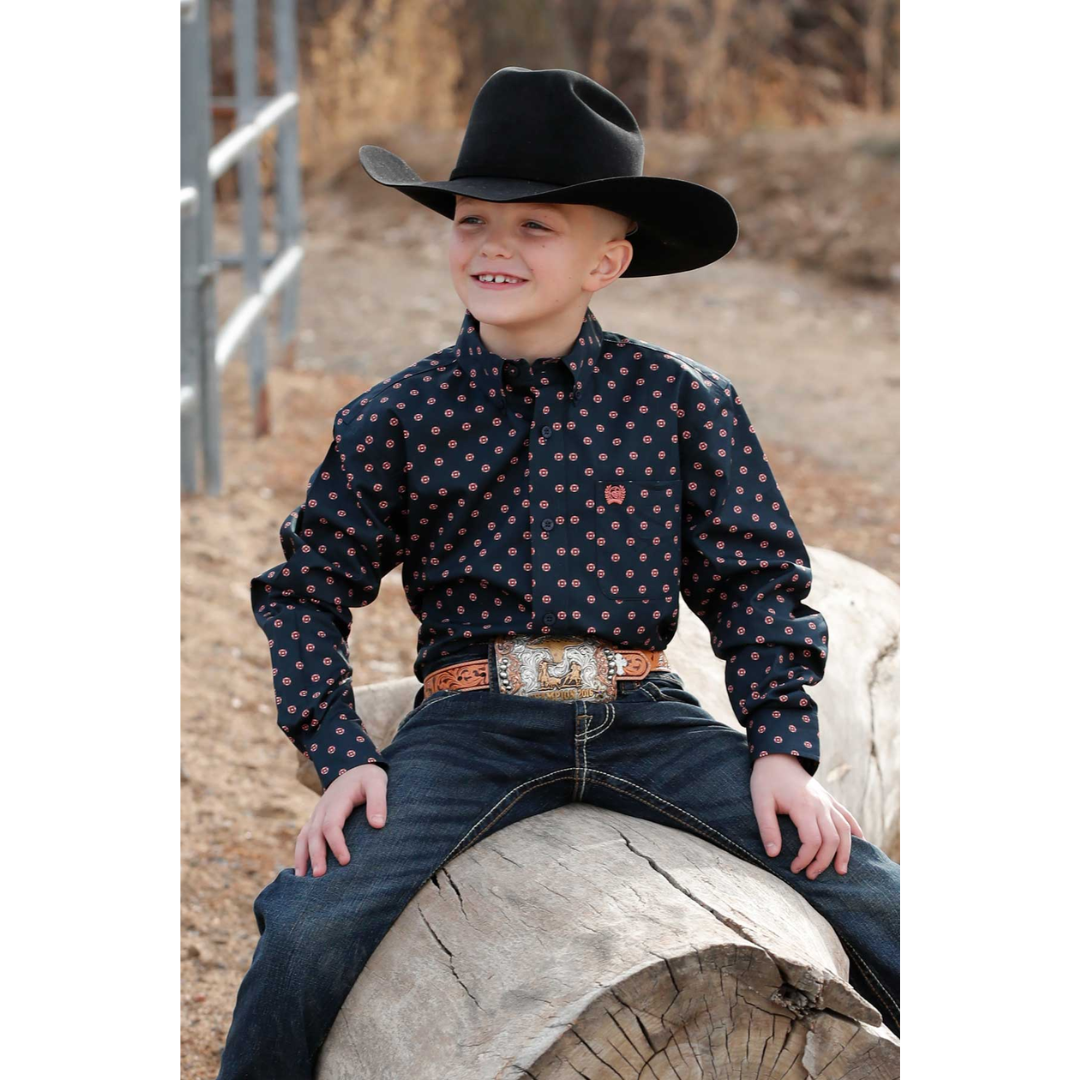 Cinch Boy's Long Sleeve Navy Button Down Shirt MTW7060401