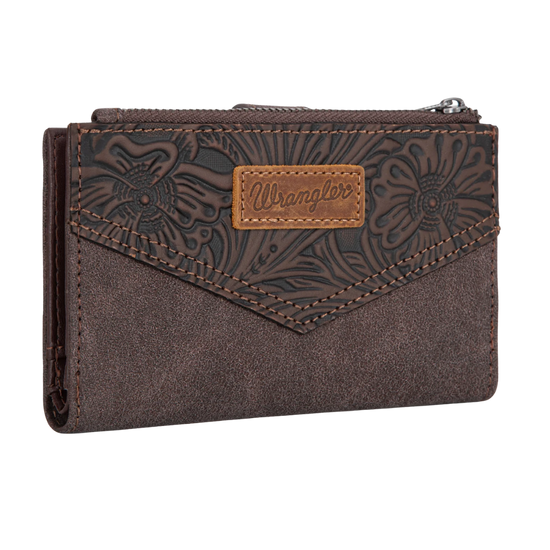 Wrangler Coffee Floral Tooled Card Holder Bi-Fold Wallet WG162-W0331CF