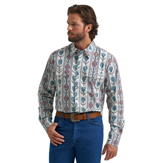 Wrangler Men's Checotah Dress Western Grey Multi Snap Shirt 112374908