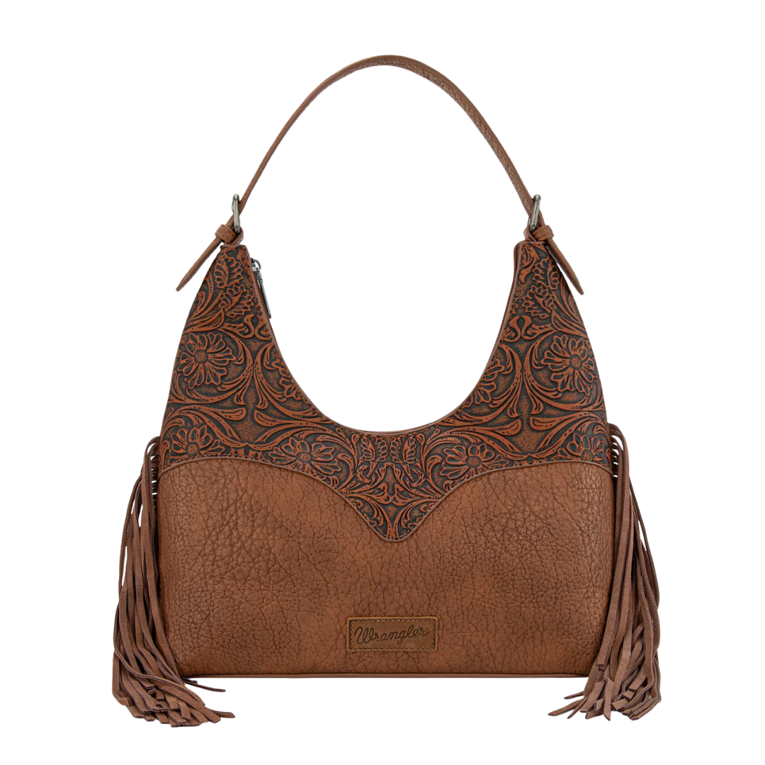 Wrangler Brown Fringe Floral Tooled Hobo Bag WG265-3027BR