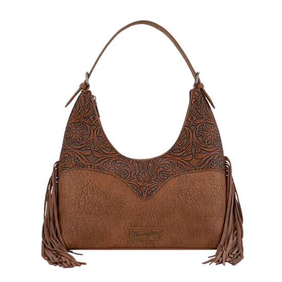 Wrangler Brown Fringe Floral Tooled Hobo Bag WG265-3027BR