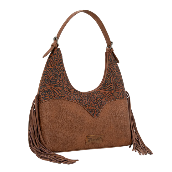 Wrangler Brown Fringe Floral Tooled Hobo Bag WG265-3027BR