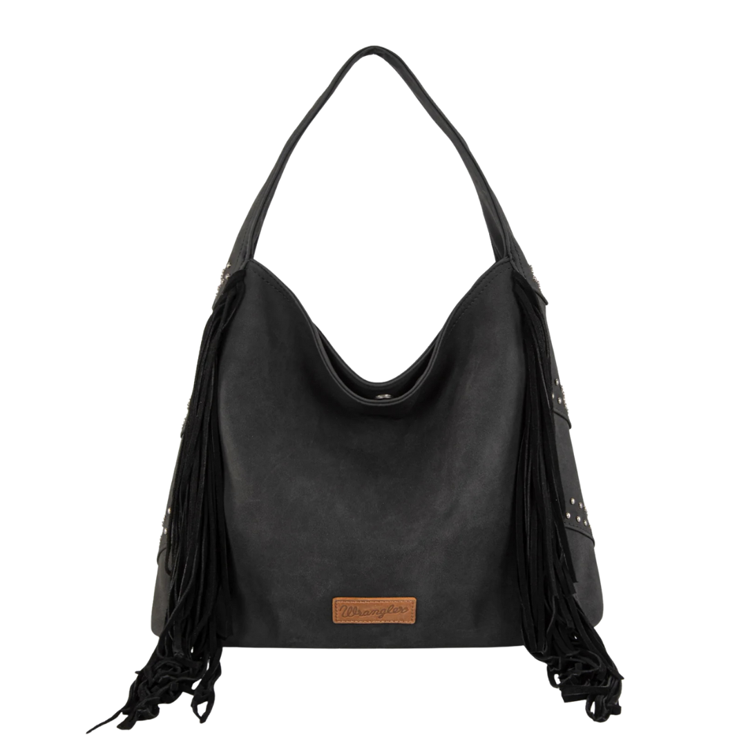 Wrangler Black Fringe Studded Hobo Bag WG244-9182BK