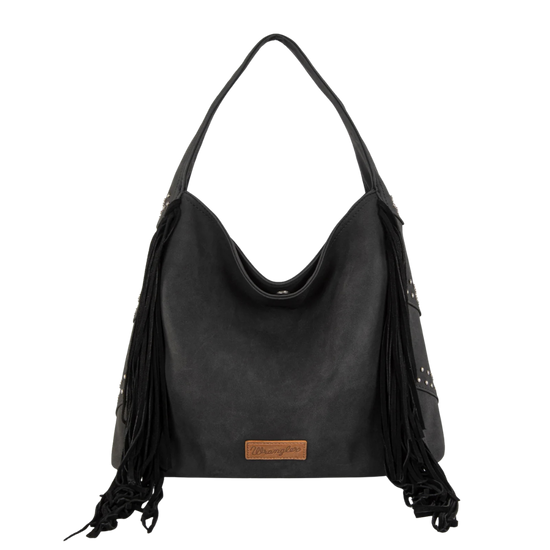 Wrangler Black Fringe Studded Hobo Bag WG244-9182BK