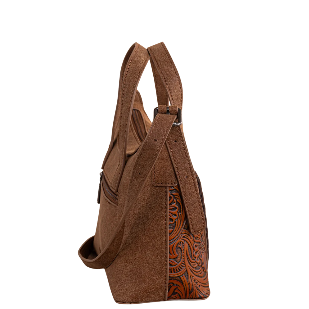 Wrangler Brown Tooled Aztec Pattern Print Crossbody Tote WG226-8605BR