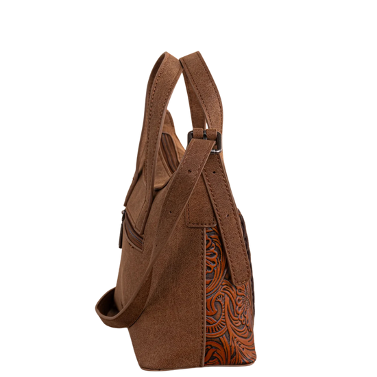 Wrangler Brown Tooled Aztec Pattern Print Crossbody Tote WG226-8605BR