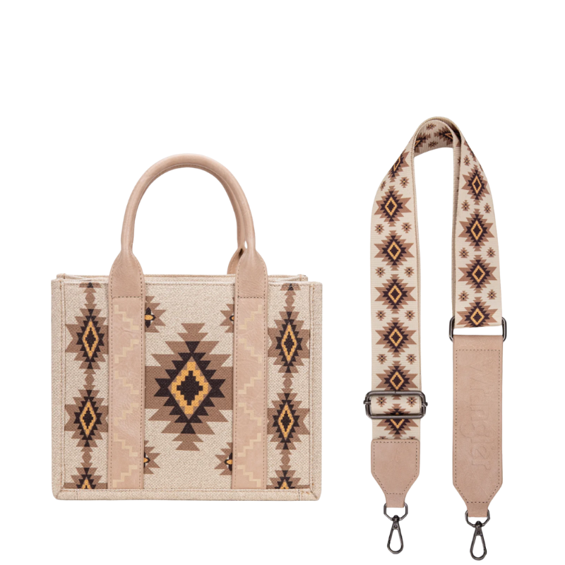 Wrangler Tan Dual Sided Aztec Print Crossbody Tote WG226-8120STN