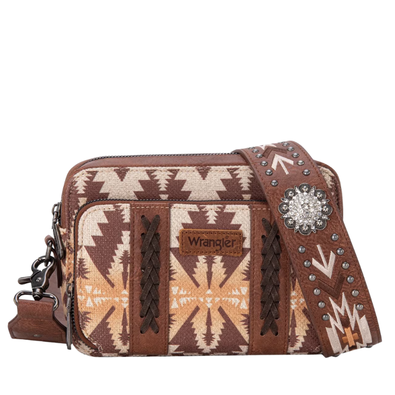 Wrangler Light Coffee Brown Aztec Printed Crossbody Purse WG2207-3003LCF