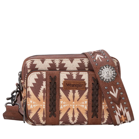 Wrangler Light Coffee Brown Aztec Printed Crossbody Purse WG2207-3003LCF