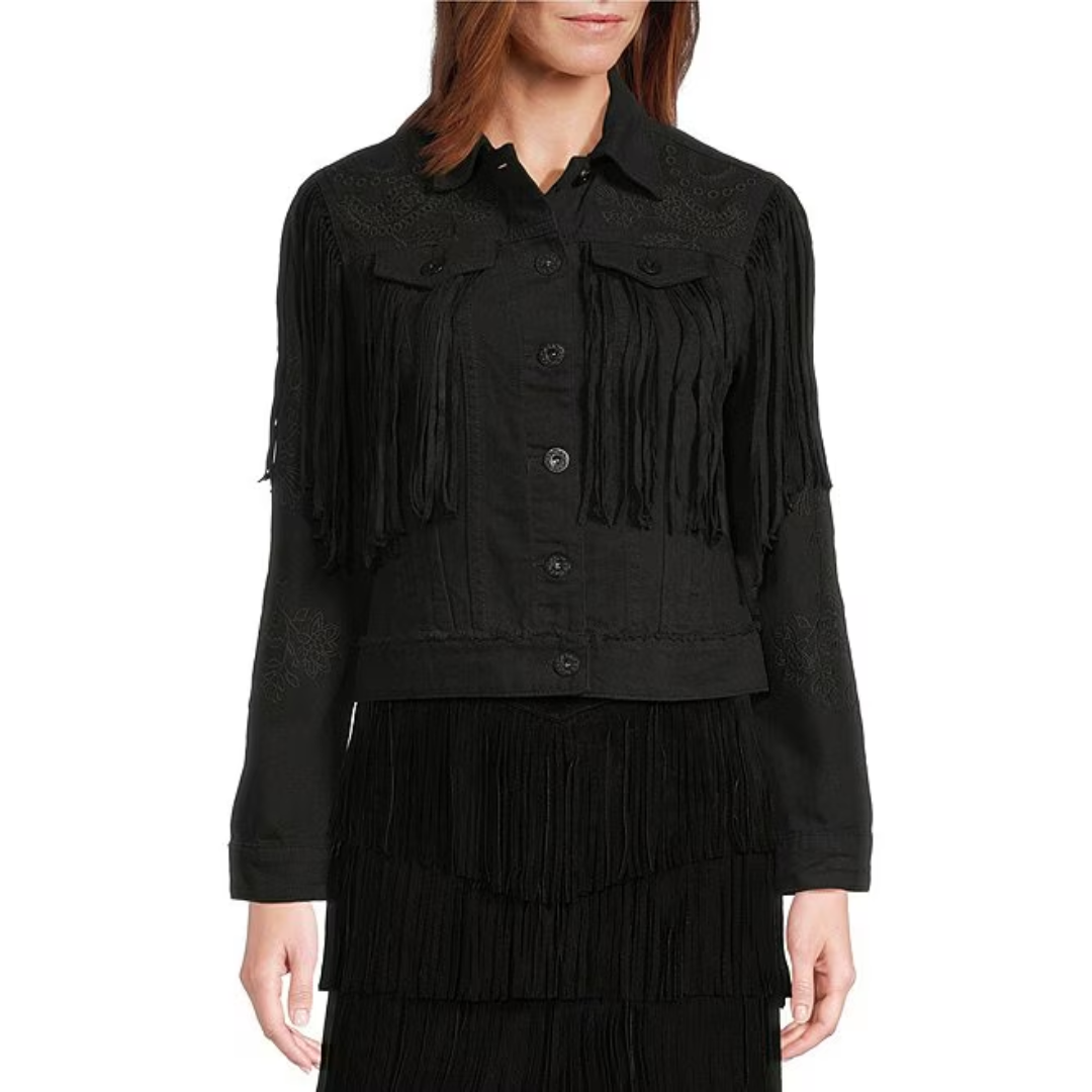 Scully Ladies Fringe Black Jean Jacket HC687-BLK