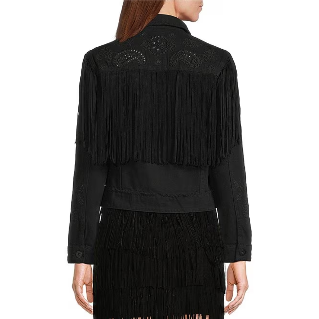 Scully Ladies Fringe Black Jean Jacket HC687-BLK