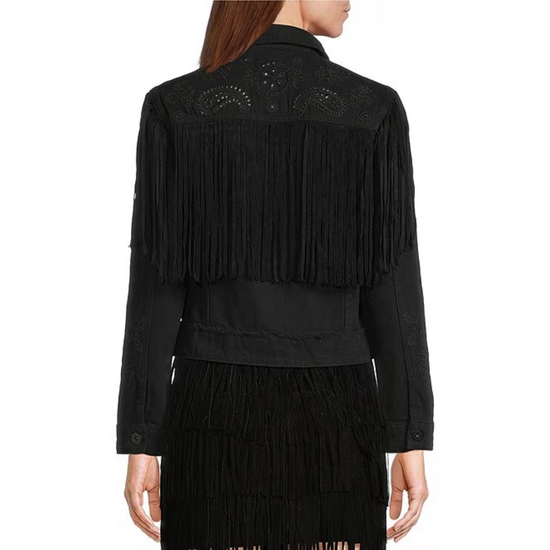 Scully Ladies Fringe Black Jean Jacket HC687-BLK