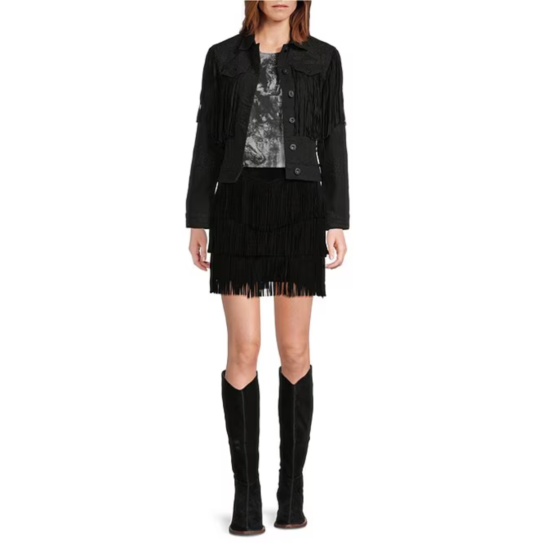 Scully Ladies Fringe Black Jean Jacket HC687-BLK