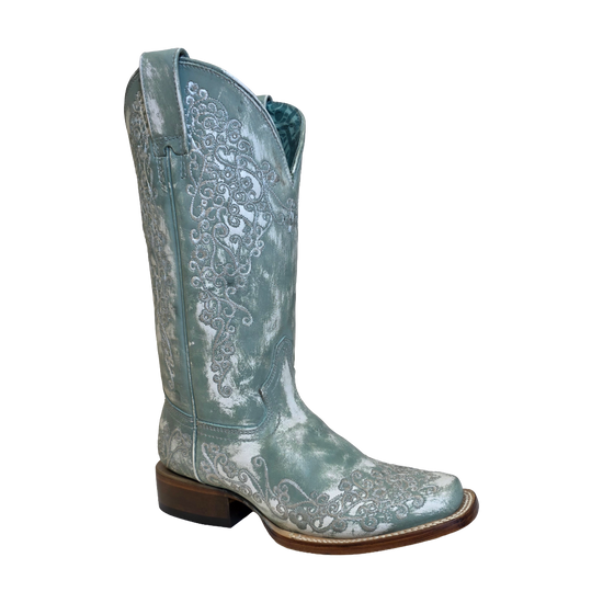 Corral Ladies Embroidered Floral Turquoise Western Boot A4804