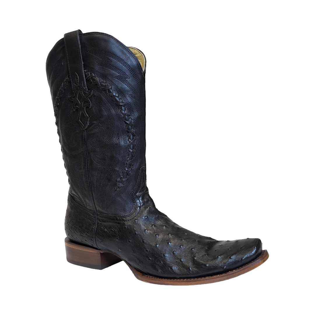Corral Men's Embroidered Ostrich Black Leather Western Boot A4970