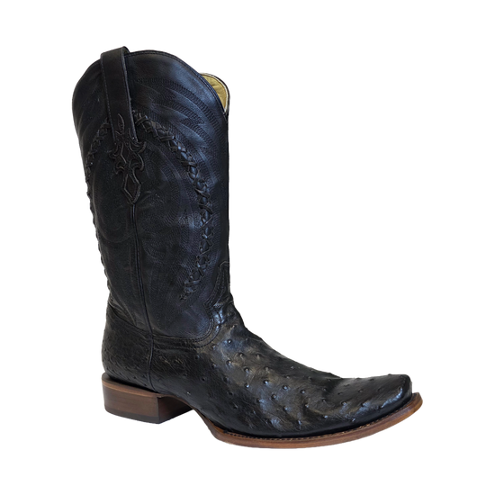 Corral Men's Embroidered Ostrich Black Leather Western Boot A4970