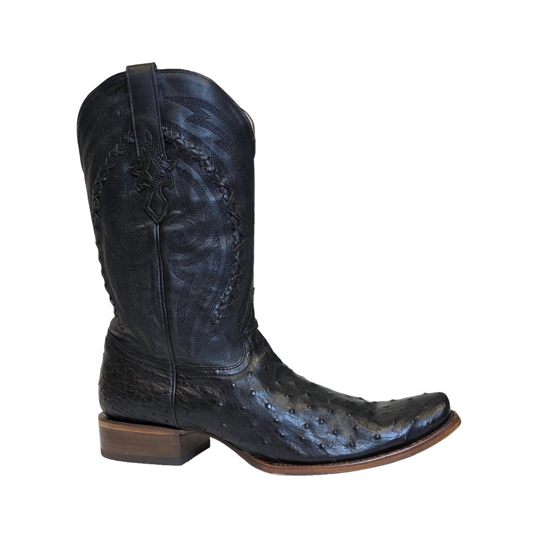 Corral Men's Embroidered Ostrich Black Leather Western Boot A4970