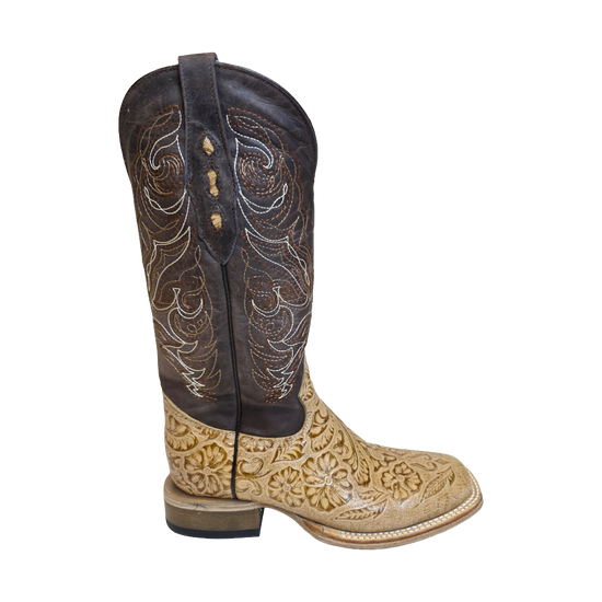 Cowtown® Ladies Oryx Floral Tooled Brown & Tan Square Toe Boots Q452