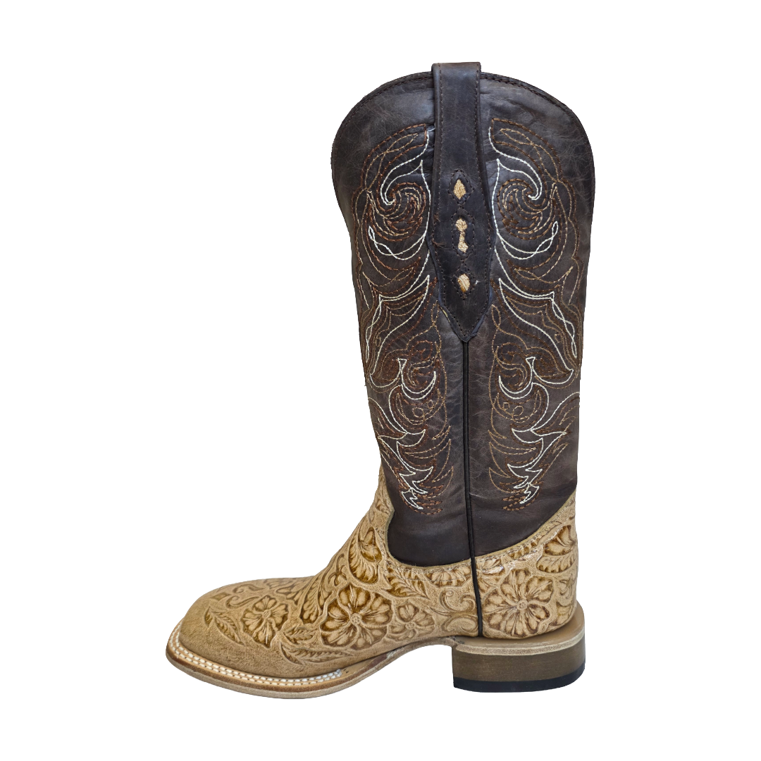 Cowtown® Ladies Oryx Floral Tooled Brown & Tan Square Toe Boots Q452