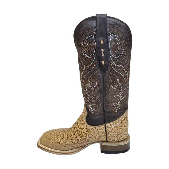 Cowtown® Ladies Oryx Floral Tooled Brown & Tan Square Toe Boots Q452