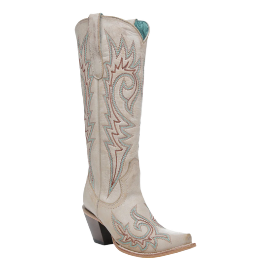 Corral Ladies Western Embroidery Snip Toe Bone Tall Boots Z5371