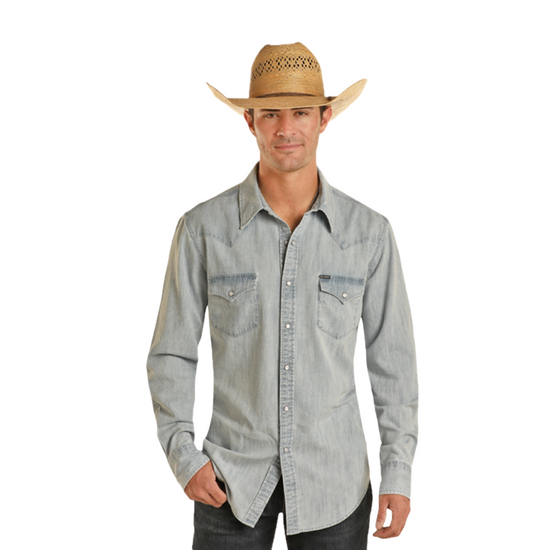 Panhandle Men's Light Denim Solid Blue Snap Shirt BMN2S03701-45