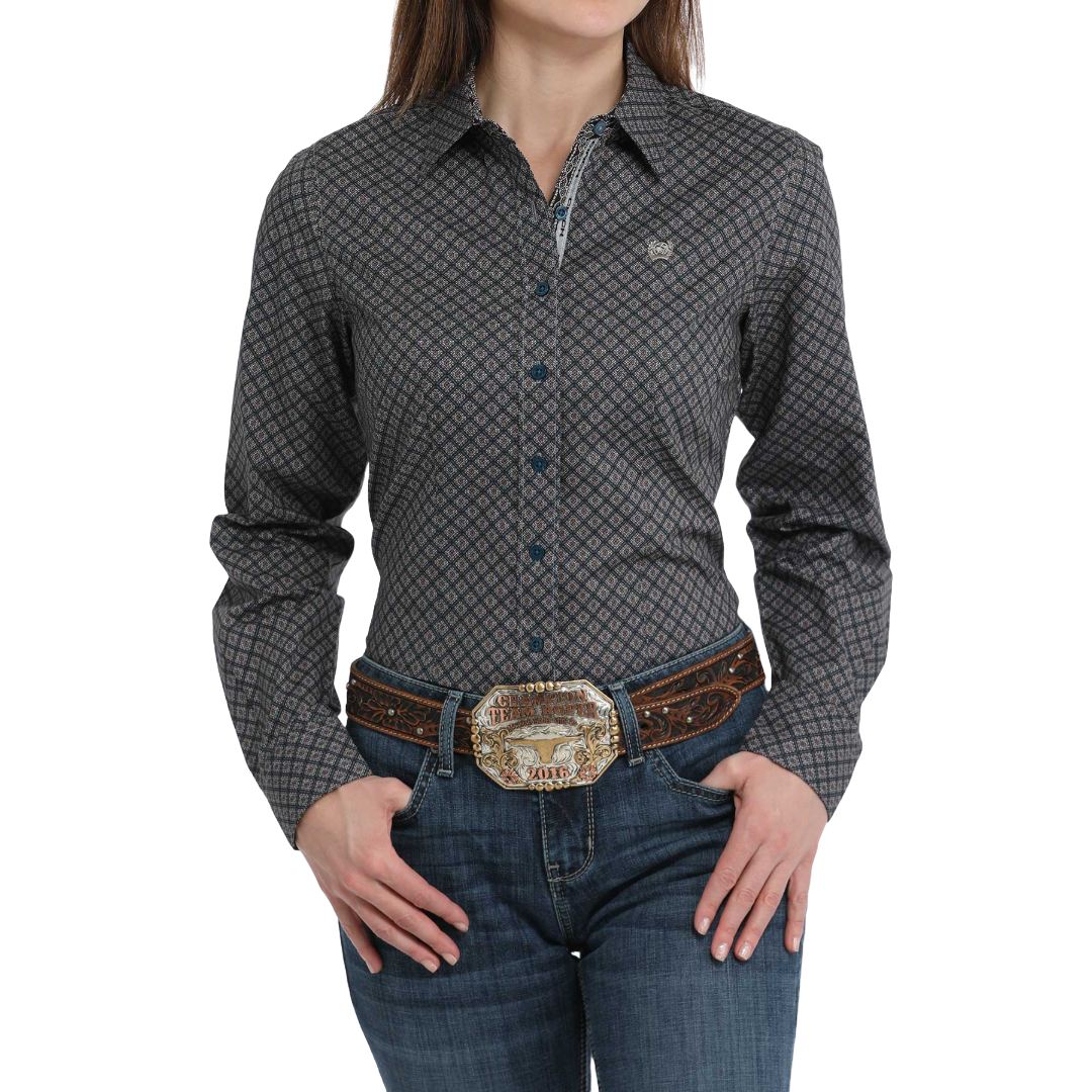 Cinch Ladies Geometric Printed Black Button Down Western Shirt MSW9165061