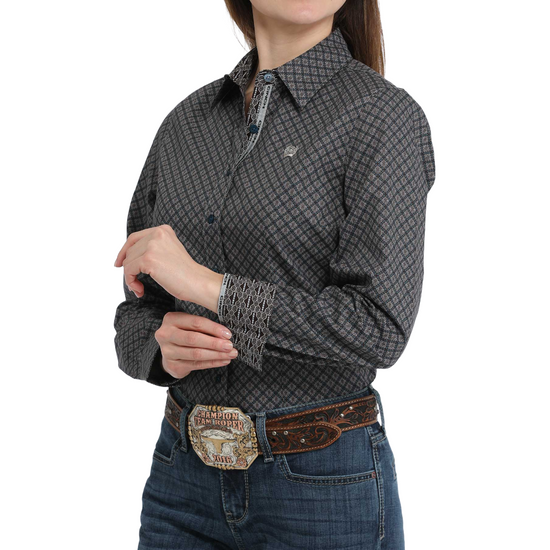 Cinch Ladies Geometric Printed Black Button Down Western Shirt MSW9165061