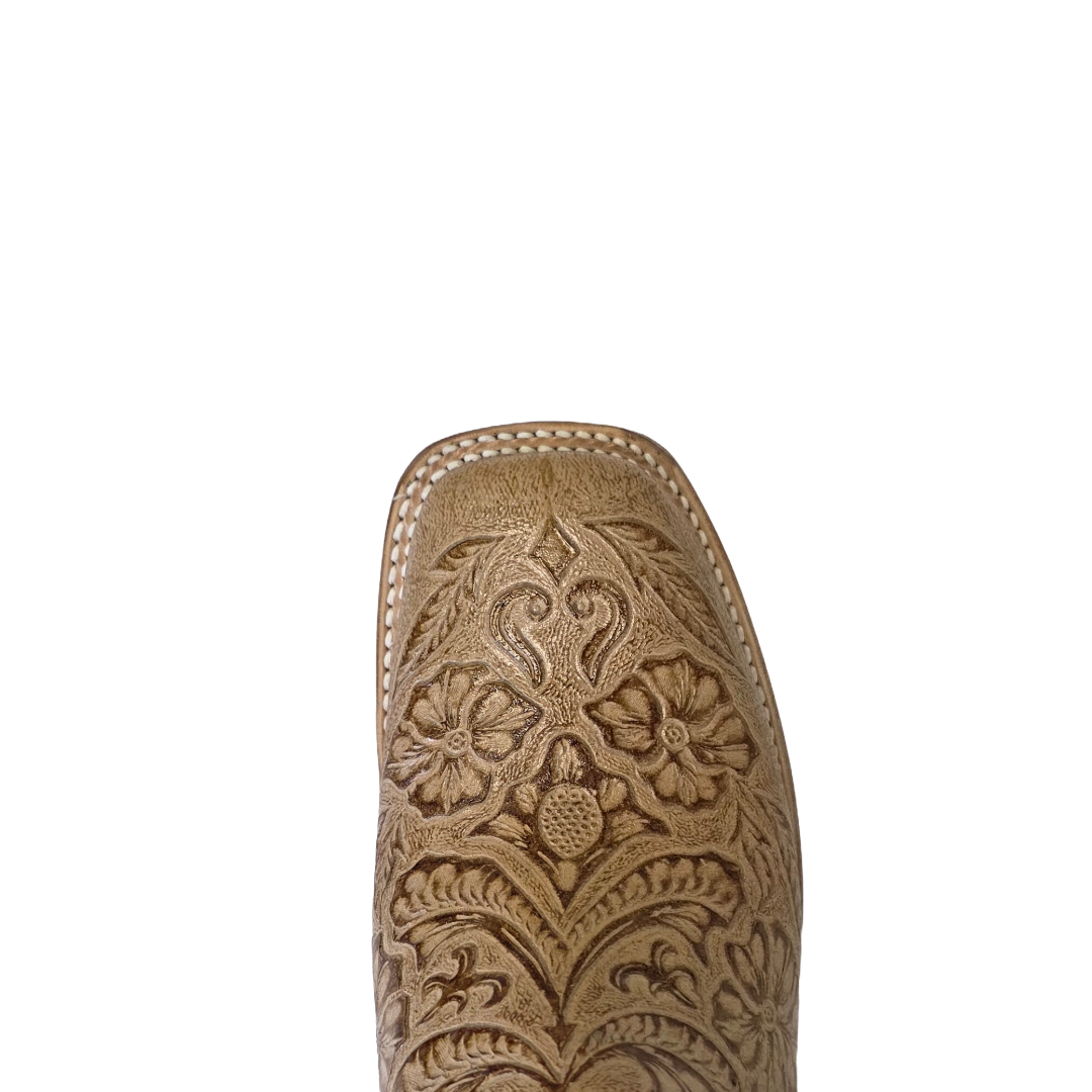 Cowtown® Ladies Oryx Floral Tooled Brown & Tan Square Toe Boots Q452