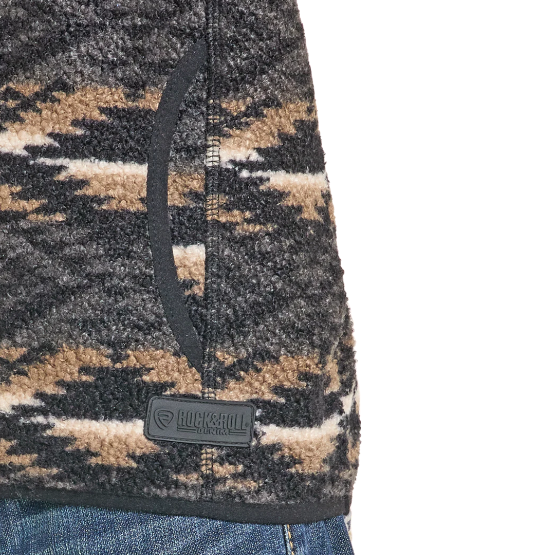 Rock & Roll Youth Boy's Black Aztec Print 1/4 Zip Berber Pullover BB91C06750