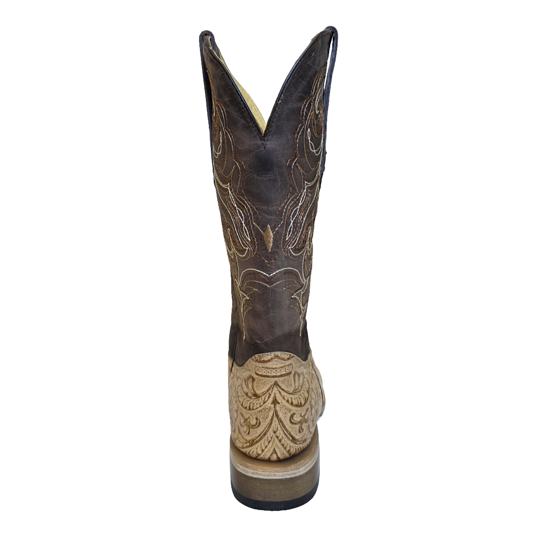 Cowtown® Ladies Oryx Floral Tooled Brown & Tan Square Toe Boots Q452