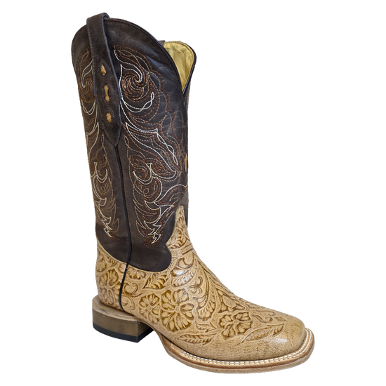 Cowtown® Ladies Oryx Floral Tooled Brown & Tan Square Toe Boots Q452