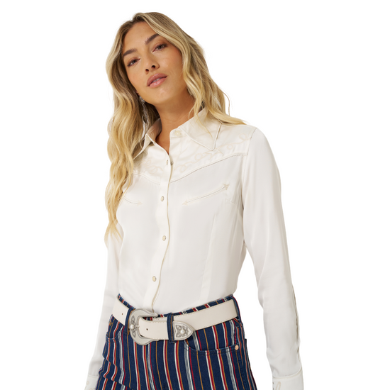 Wrangler Ladies Lainey Wilson Satin Star Button Down Shirt 112370410
