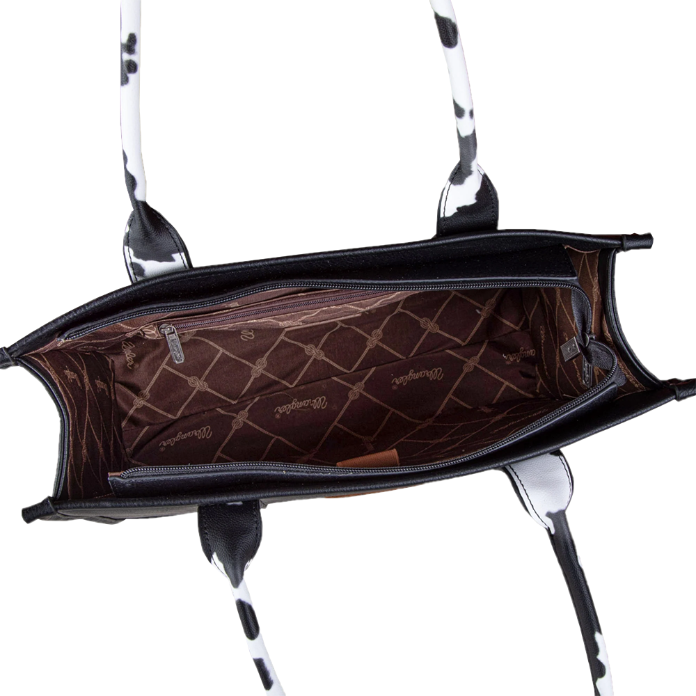 Wrangler Ladies Cow Print Concealed Carry Brown Wide Tote WG102G-8119BR