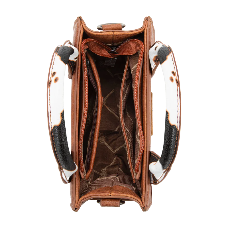 Wrangler Ladies Cow Print Brown Mini Crossbody Tote Bag WG102S-8120BR