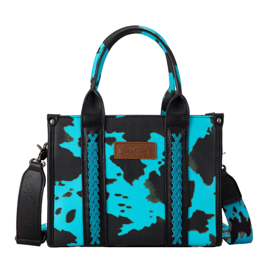 Wrangler Ladies Cow Print Concealed Carry Turquoise Tote Bag WG133-8120STQ
