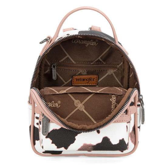 Wrangler Ladies Pink Cow Print Mini Backpack With Coin Pouch WG133-8600PK