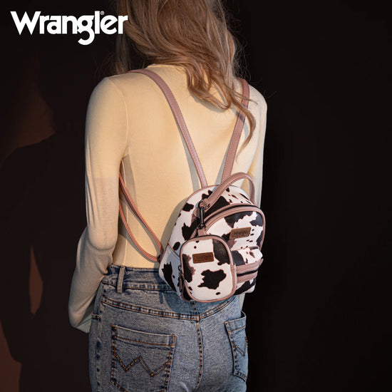 Wrangler Ladies Pink Cow Print Mini Backpack With Coin Pouch WG133-8600PK