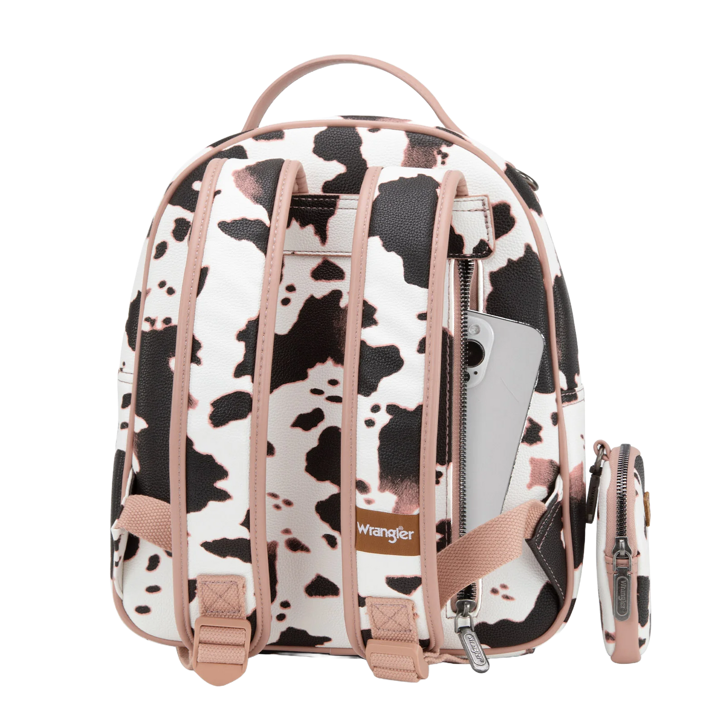 Wrangler Ladies Pink Cow Print Backpack with Coin Pouch WG133-8603PK