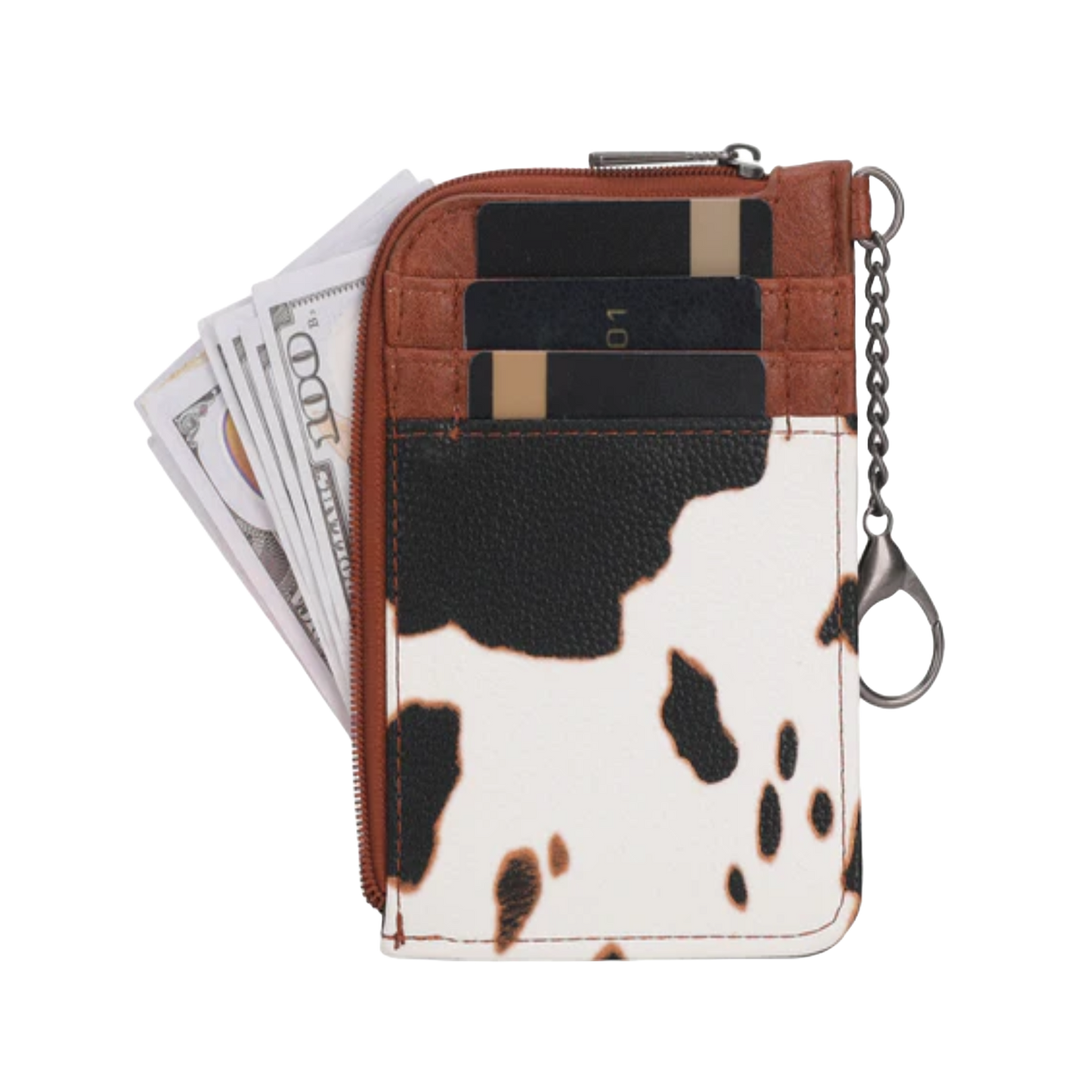 Wrangler Ladies Cow Print Brown Mini Zip Card Case WG133-W005BR