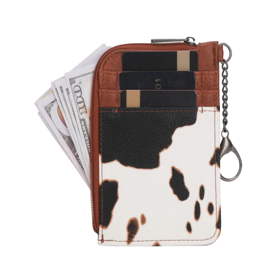 Wrangler Ladies Cow Print Brown Mini Zip Card Case WG133-W005BR